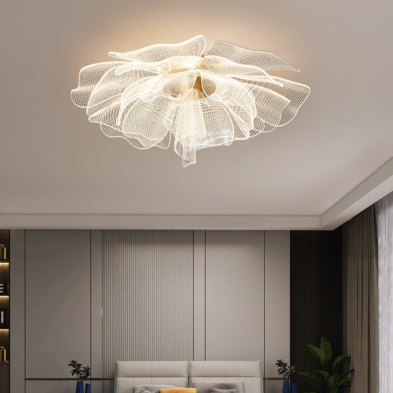 Modern Luxury Flower Petal Dome Iron Acrylic LED Flush Mount Ceiling Light For Bedroom