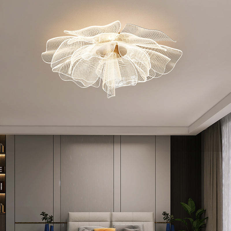 Modern Luxury Flower Petal Dome Iron Acrylic LED Flush Mount Ceiling Light For Bedroom