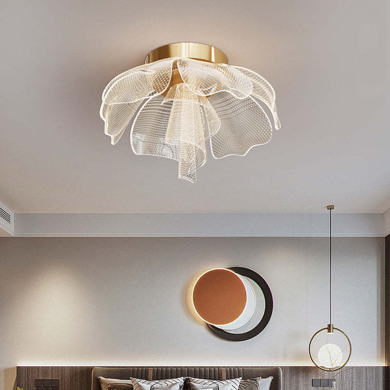 Modern Luxury Flower Petal Dome Iron Acrylic LED Flush Mount Ceiling Light For Bedroom