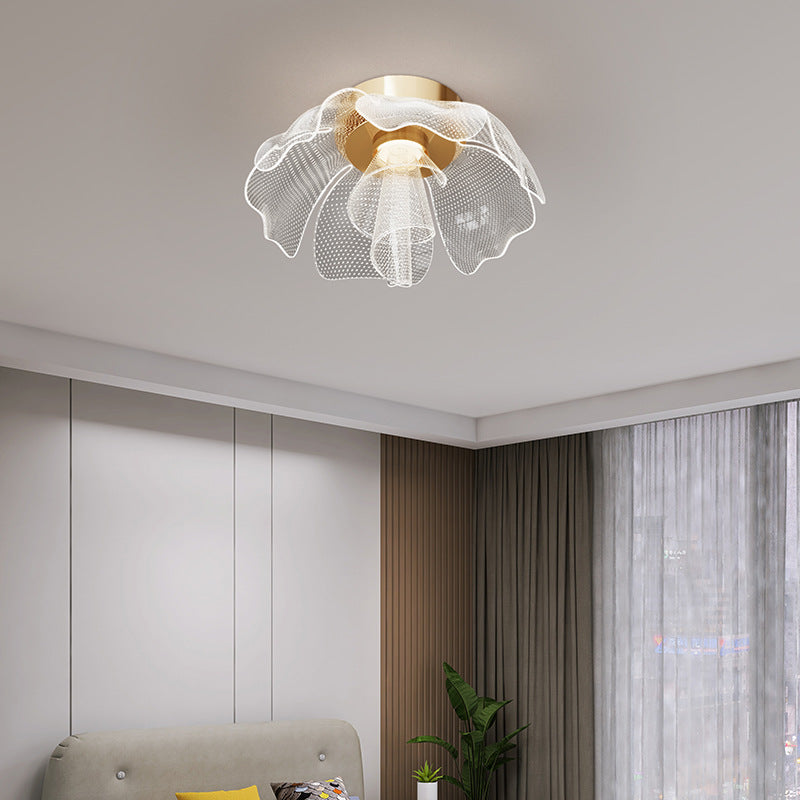Modern Luxury Flower Petal Dome Iron Acrylic LED Flush Mount Ceiling Light For Bedroom