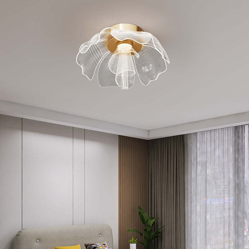 Modern Luxury Flower Petal Dome Iron Acrylic LED Flush Mount Ceiling Light For Bedroom