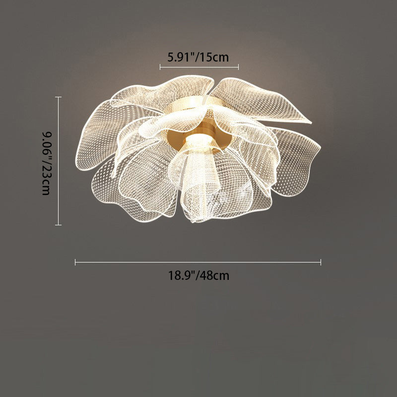 Modern Luxury Flower Petal Dome Iron Acrylic LED Flush Mount Ceiling Light For Bedroom