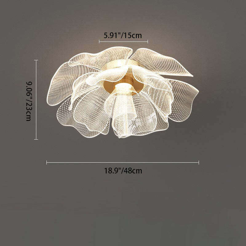 Modern Luxury Flower Petal Dome Iron Acrylic LED Flush Mount Ceiling Light For Bedroom