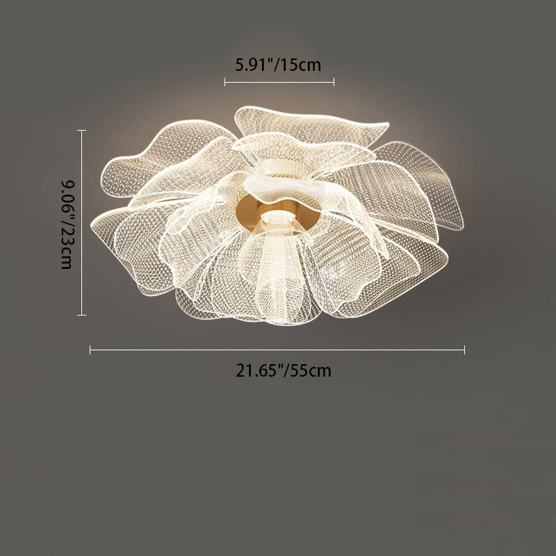 Modern Luxury Flower Petal Dome Iron Acrylic LED Flush Mount Ceiling Light For Bedroom