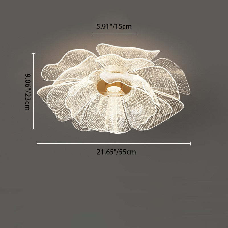 Modern Luxury Flower Petal Dome Iron Acrylic LED Flush Mount Ceiling Light For Bedroom