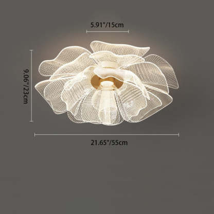 Modern Luxury Flower Petal Dome Iron Acrylic LED Flush Mount Ceiling Light For Bedroom