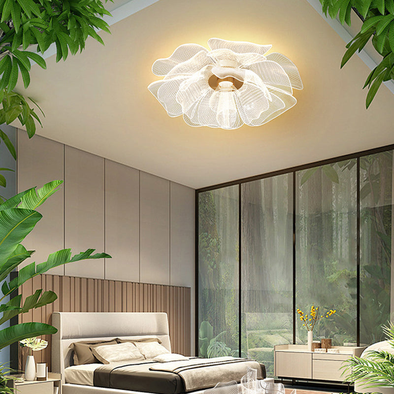 Modern Luxury Flower Petal Dome Iron Acrylic LED Flush Mount Ceiling Light For Bedroom