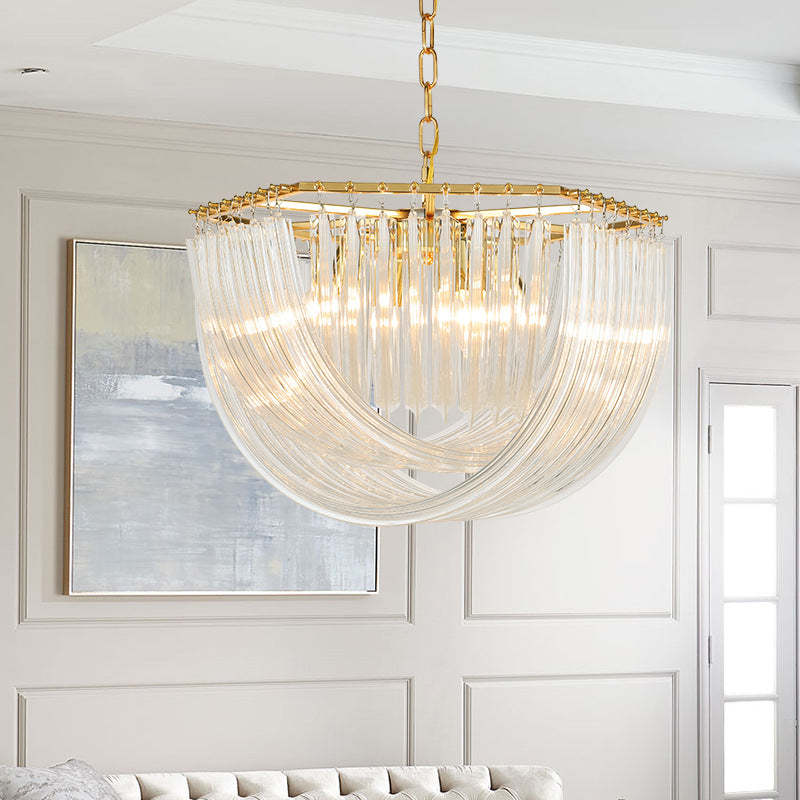Modern Luxe Round Semicircle Metal Glass Chandelier