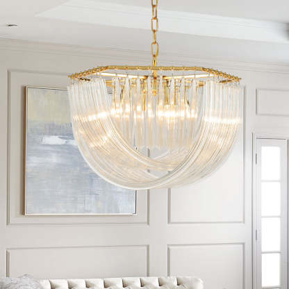 Modern Luxe Round Semicircle Metal Glass Chandelier