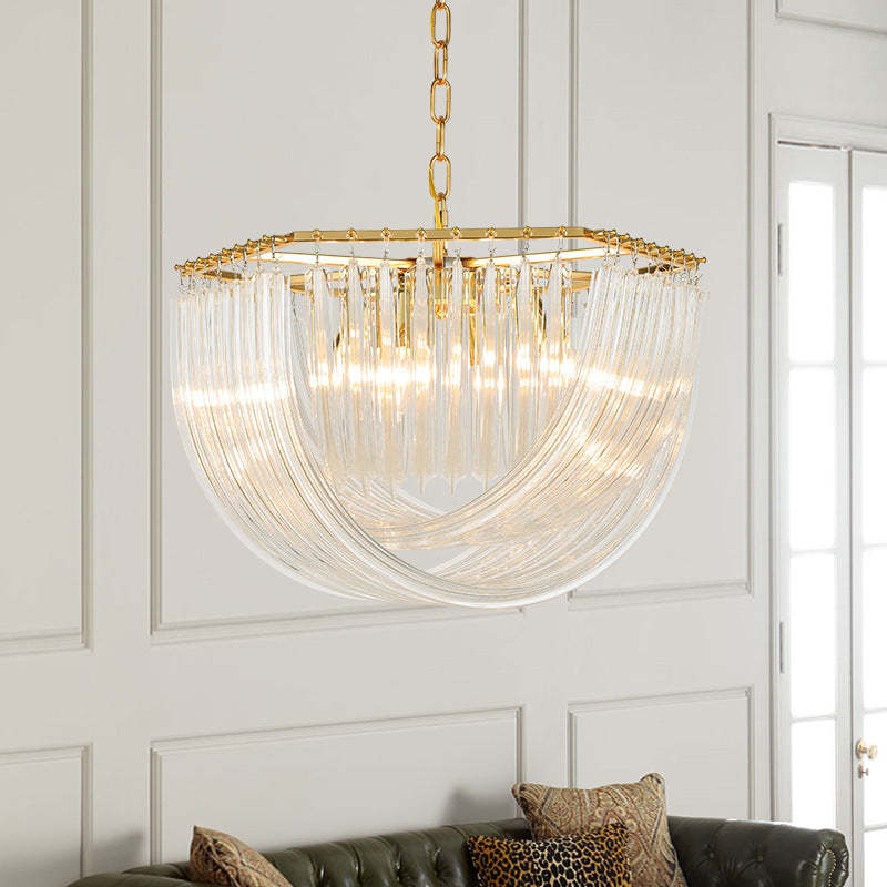 Modern Luxe Round Semicircle Metal Glass Chandelier