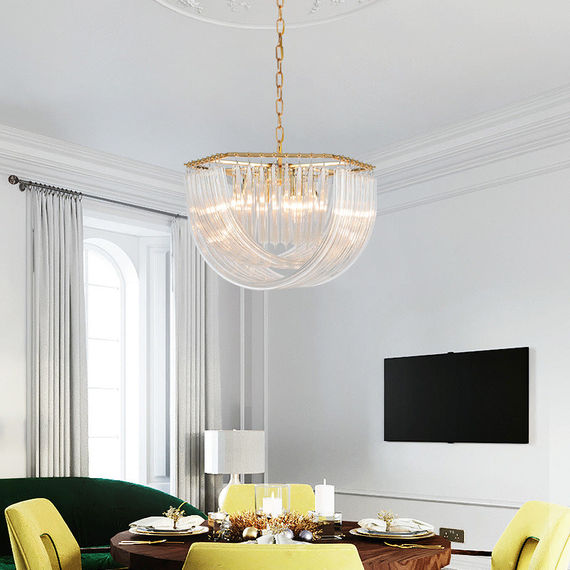 Modern Luxe Round Semicircle Metal Glass Chandelier