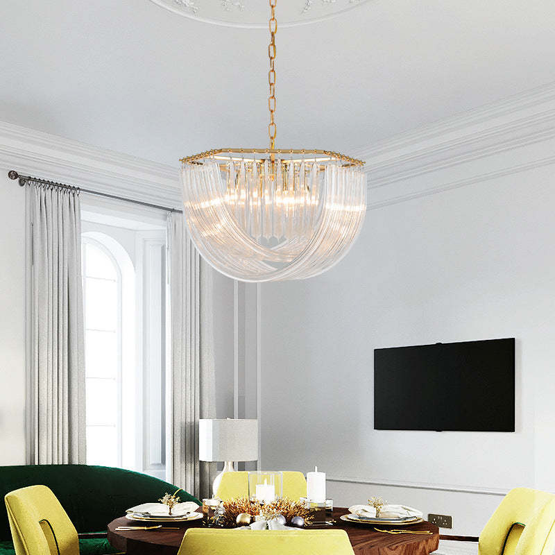 Modern Luxe Round Semicircle Metal Glass Chandelier