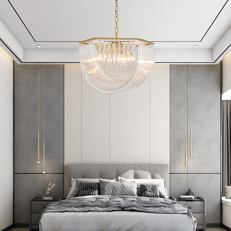Modern Luxe Round Semicircle Metal Glass Chandelier