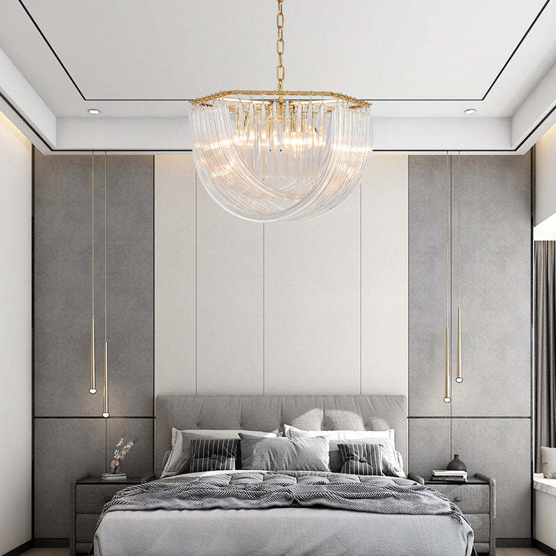 Modern Luxe Round Semicircle Metal Glass Chandelier