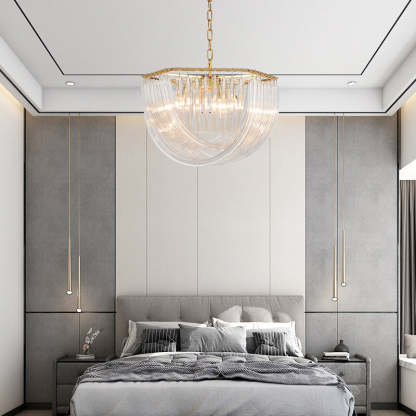 Modern Luxe Round Semicircle Metal Glass Chandelier