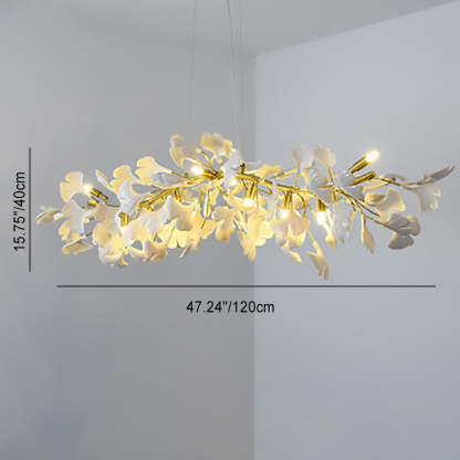 French Ginkgo Leaf Dome Iron Ceramic Linear Chandelier