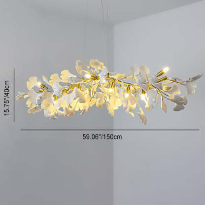 French Ginkgo Leaf Dome Iron Ceramic Linear Chandelier