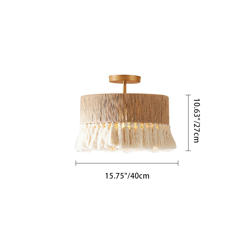 Contemporary Boho Hemp Cotton Tassel Ceiling Light