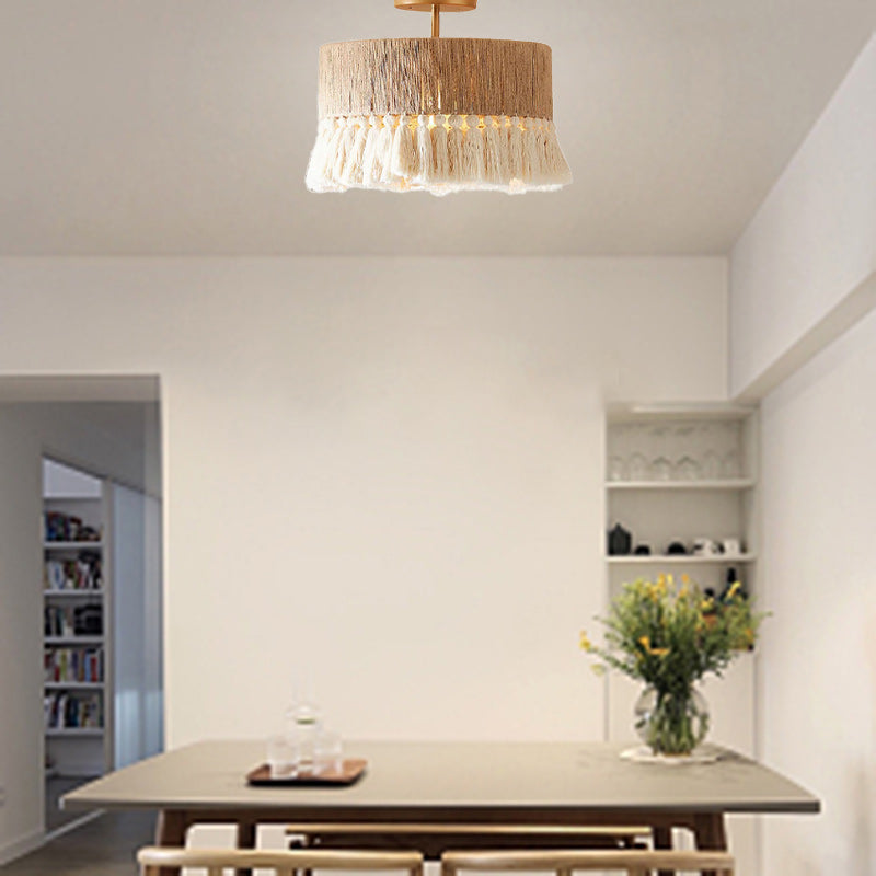 Contemporary Boho Hemp Cotton Tassel Ceiling Light