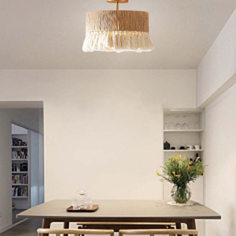 Contemporary Boho Hemp Cotton Tassel Ceiling Light