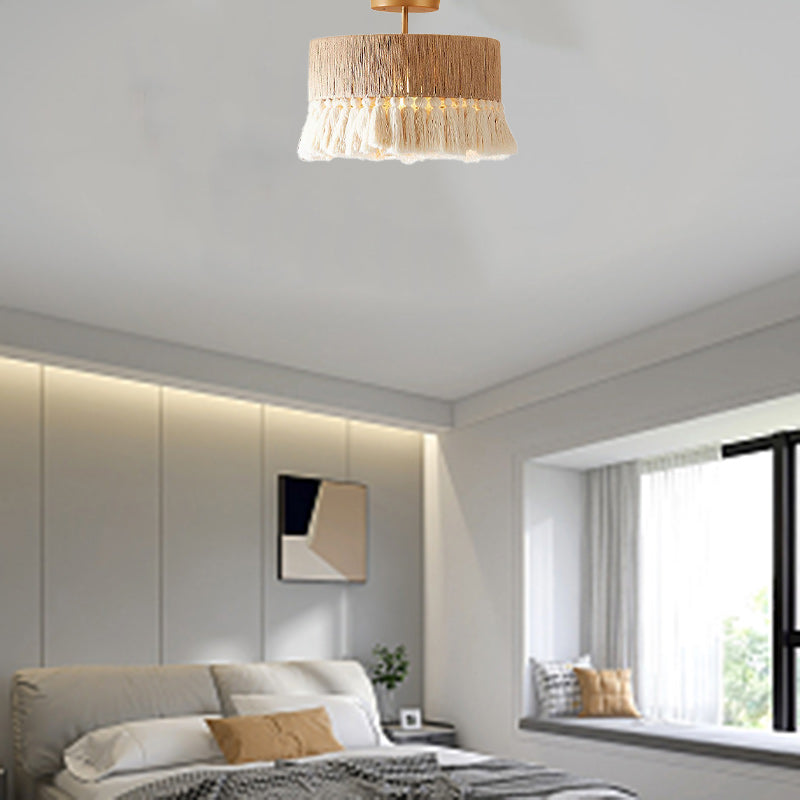 Contemporary Boho Hemp Cotton Tassel Ceiling Light