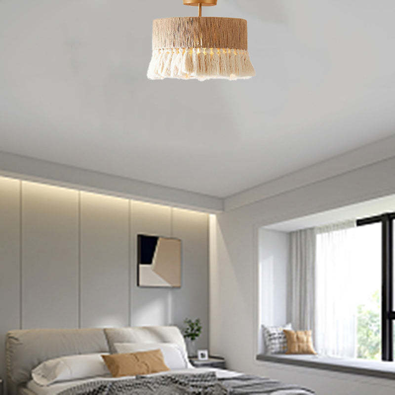 Contemporary Boho Hemp Cotton Tassel Ceiling Light