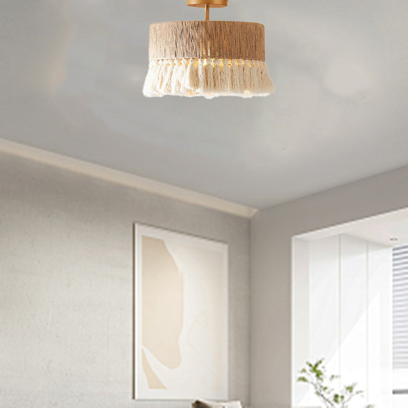 Contemporary Boho Hemp Cotton Tassel Ceiling Light