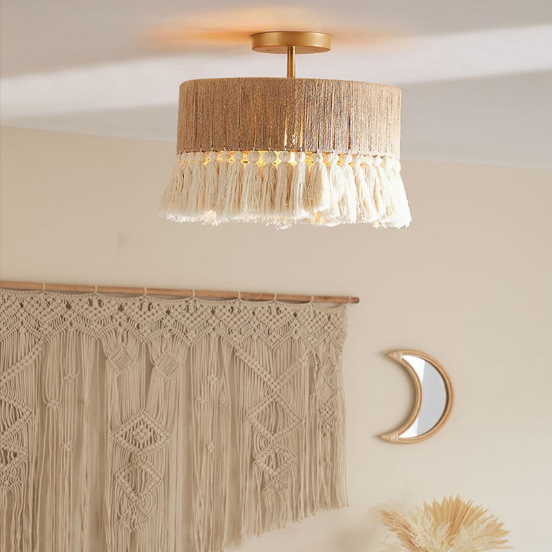 Contemporary Boho Hemp Cotton Tassel Ceiling Light
