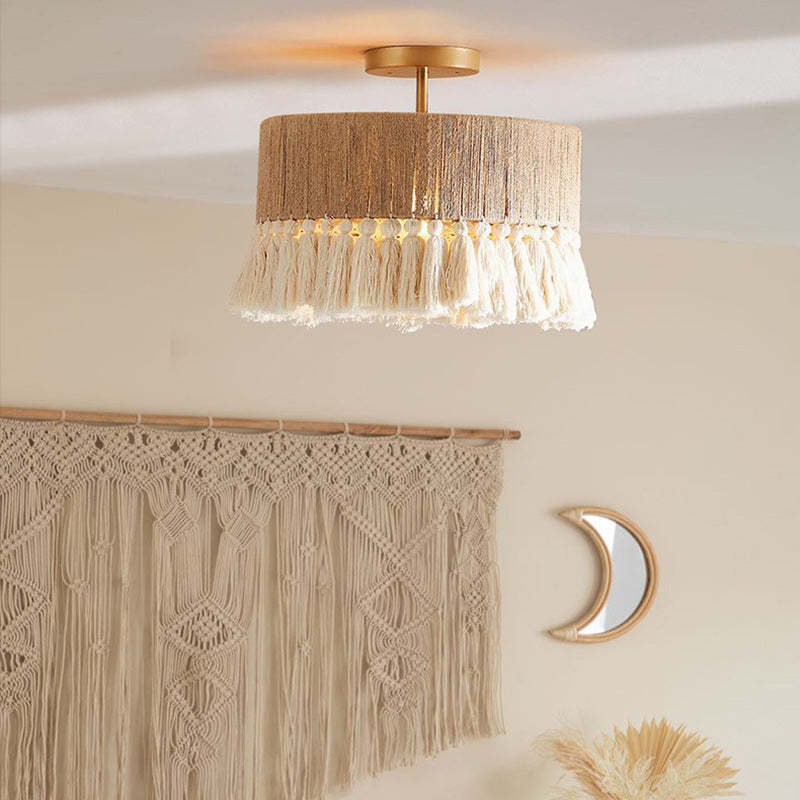 Contemporary Boho Hemp Cotton Tassel Ceiling Light