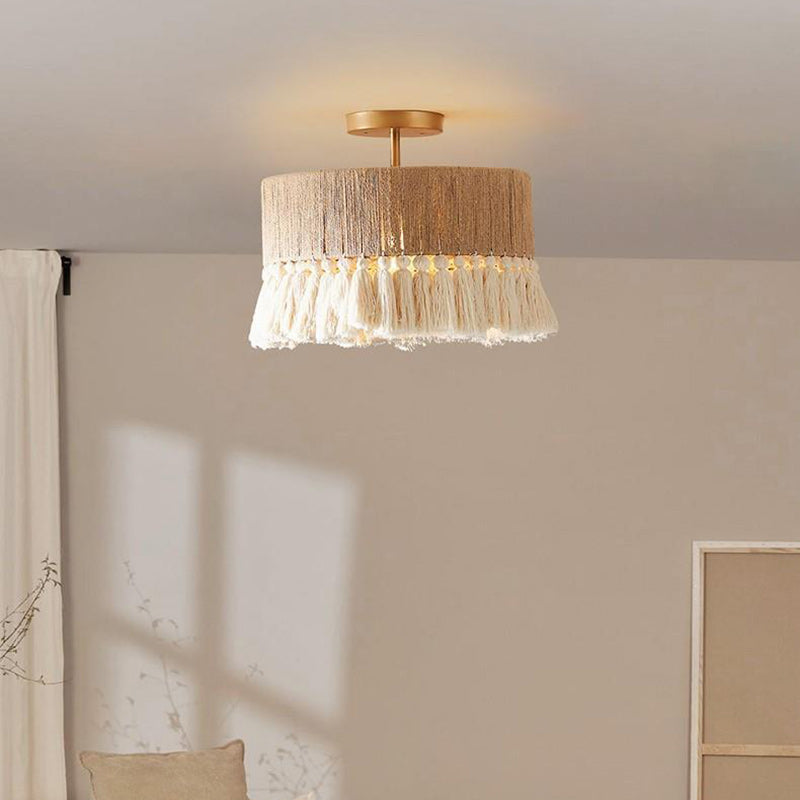 Contemporary Boho Hemp Cotton Tassel Ceiling Light