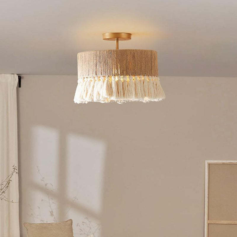 Contemporary Boho Hemp Cotton Tassel Ceiling Light