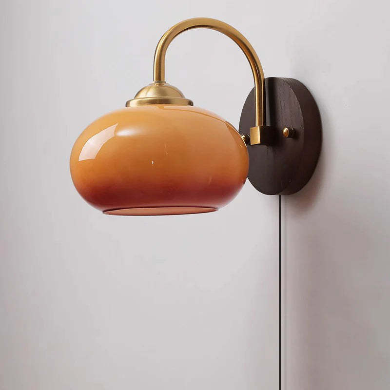 Mid-Century Cream Oval Ash Wood Glass Sconce