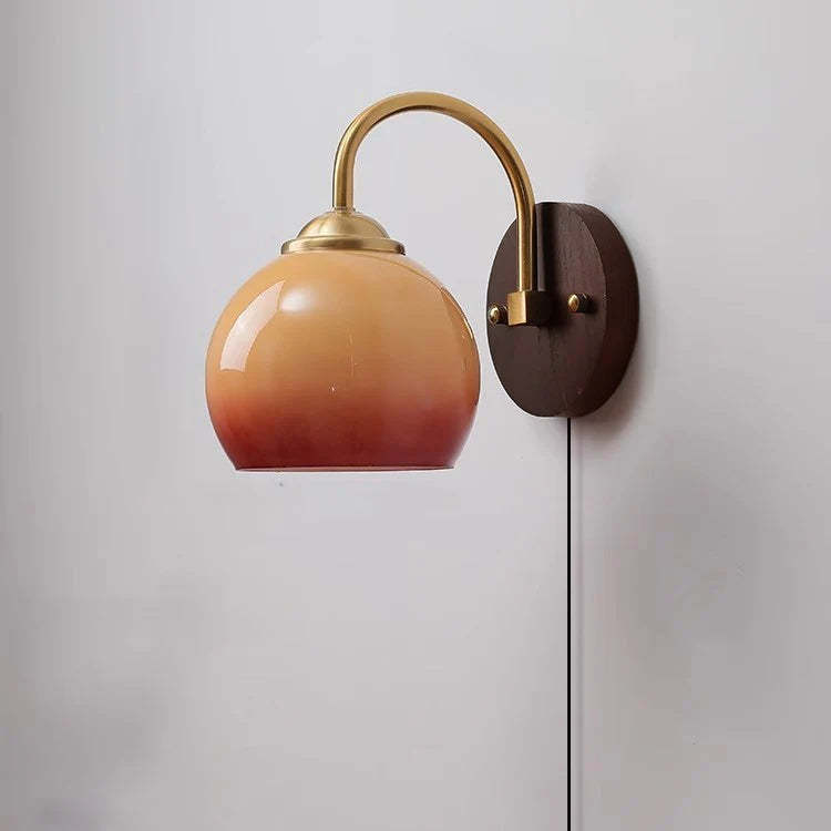 Mid-Century Cream Oval Ash Wood Glass Sconce