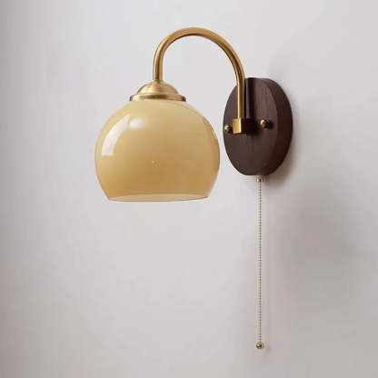 Mid-Century Cream Oval Ash Wood Glass Sconce