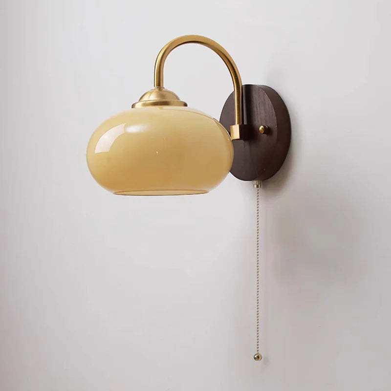 Mid-Century Cream Oval Ash Wood Glass Sconce