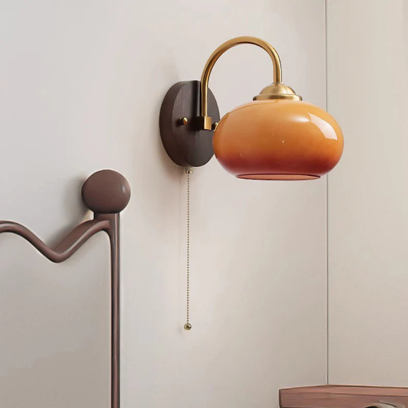 Mid-Century Cream Oval Ash Wood Glass Sconce