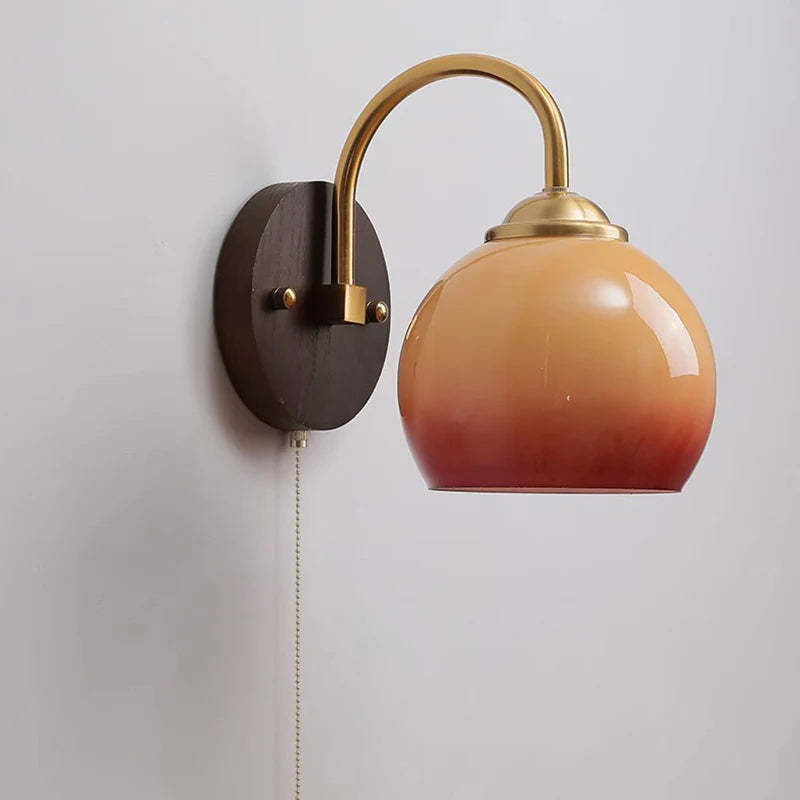 Mid-Century Cream Oval Ash Wood Glass Sconce