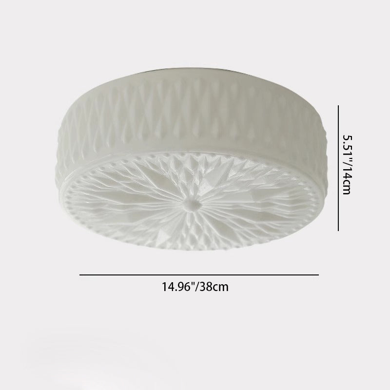Mid-Century Cream Cylinder Dome Iron Glass LED Flush Light