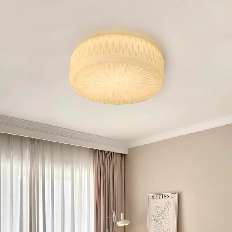 Mid-Century Cream Cylinder Dome Iron Glass LED Flush Light
