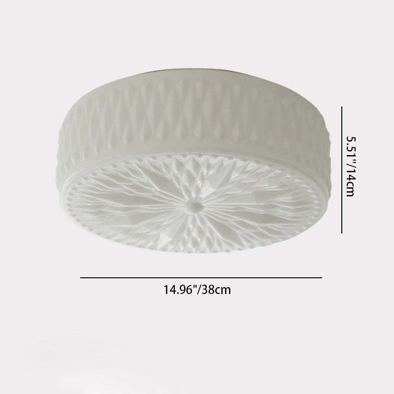 Mid-Century Cream Cylinder Dome Iron Glass LED Flush Light