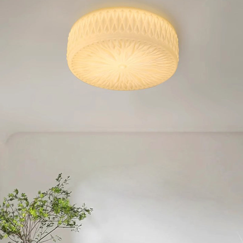 Mid-Century Cream Cylinder Dome Iron Glass LED Flush Light