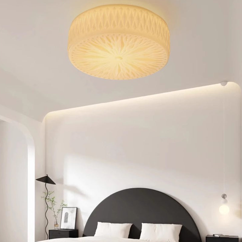 Mid-Century Cream Cylinder Dome Iron Glass LED Flush Light