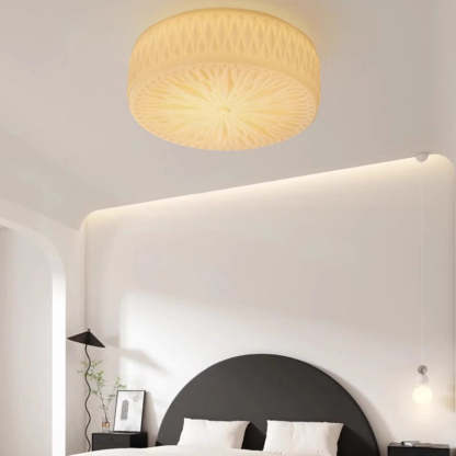 Mid-Century Cream Cylinder Dome Iron Glass LED Flush Light