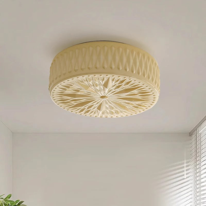 Mid-Century Cream Cylinder Dome Iron Glass LED Flush Light