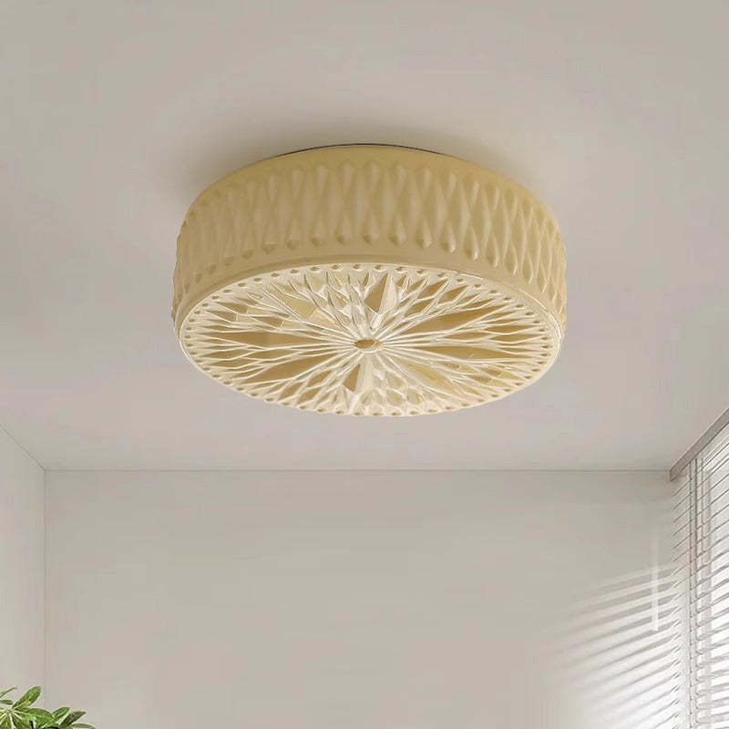 Mid-Century Cream Cylinder Dome Iron Glass LED Flush Light
