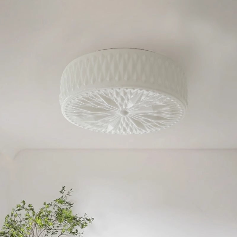 Mid-Century Cream Cylinder Dome Iron Glass LED Flush Light