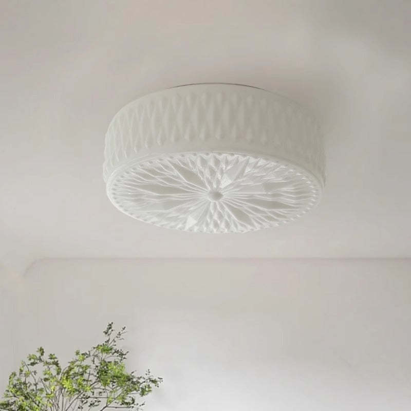 Mid-Century Cream Cylinder Dome Iron Glass LED Flush Light