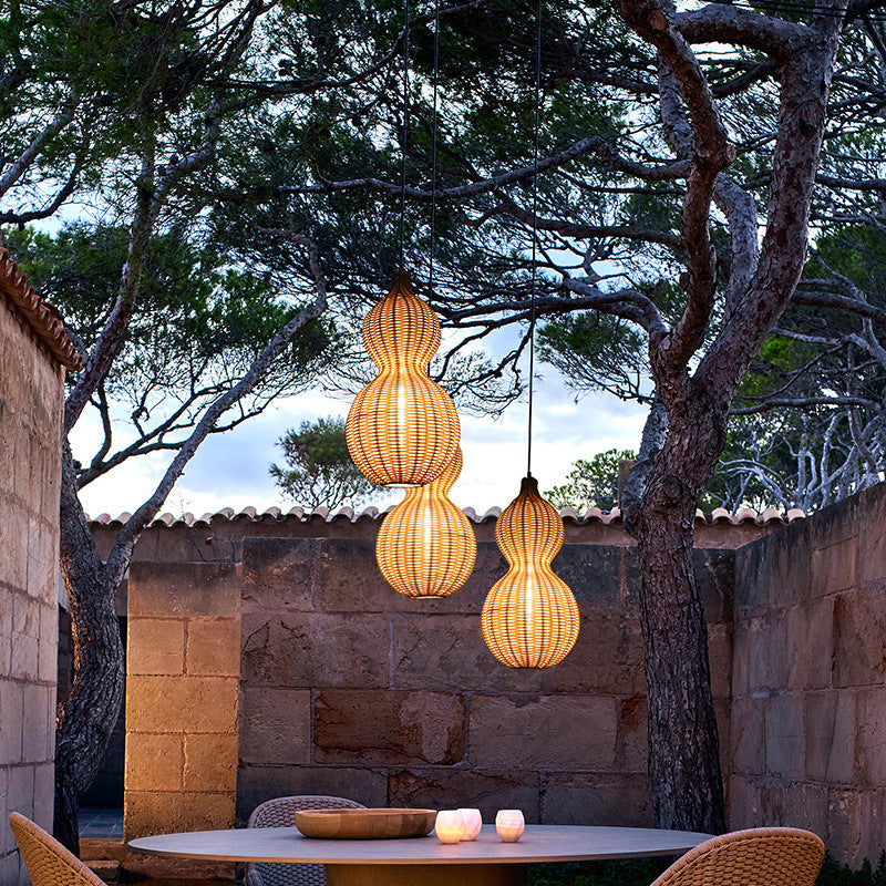 Waterproof Gourd Peanut Rattan Stainless Steel Pendant Light