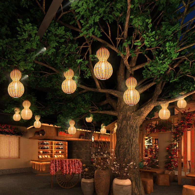 Waterproof Gourd Peanut Rattan Stainless Steel Pendant Light