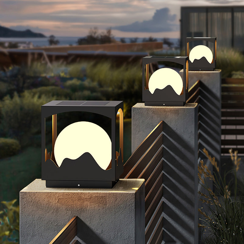 Modern Art Deco Solar Square Orb Stainless Steel Light